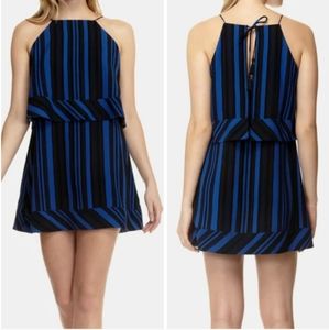 Nwt Cooper & Ella Callie Blue & Black Dress Peephole Back Tassel Tie Tiered Mini